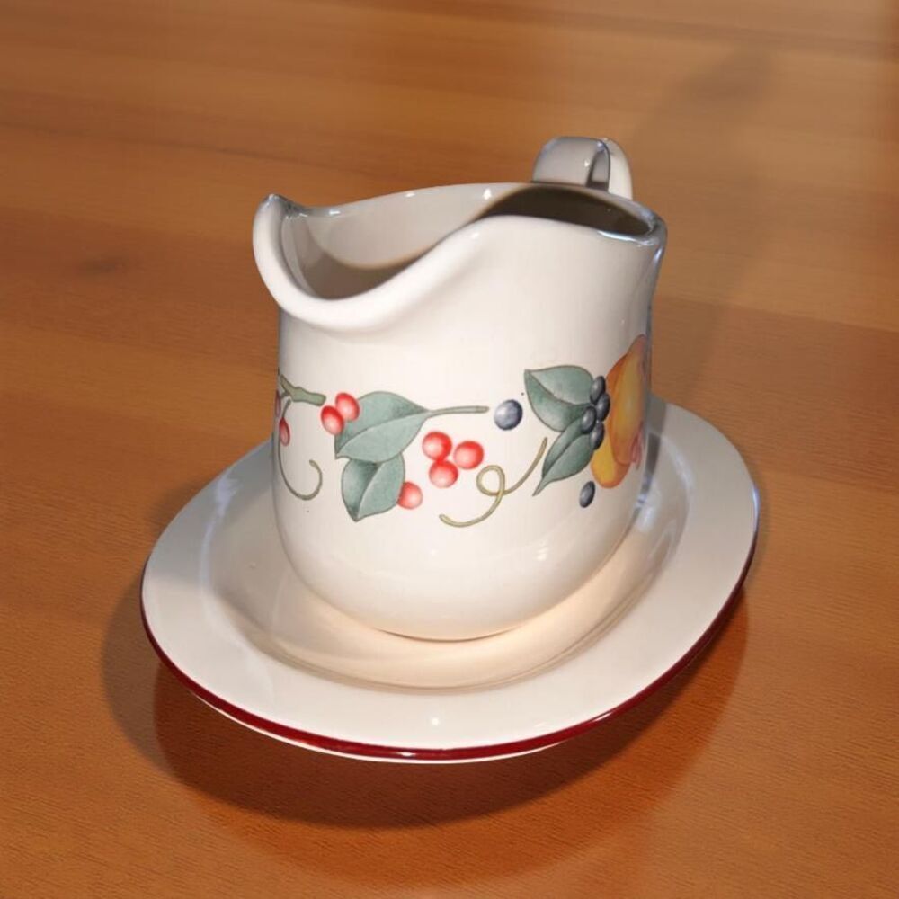Vintage Corning Ware Abundance Gravy Boat & Underplate Stoneware